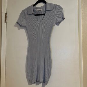 Abercrombie & Fitch Blue Ribbed Puff Sleeve Mini Dress